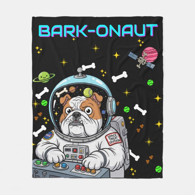 Hund "Barkonaut" Bulldog Älskare Galaxy Fleecefilt (Framsidan)