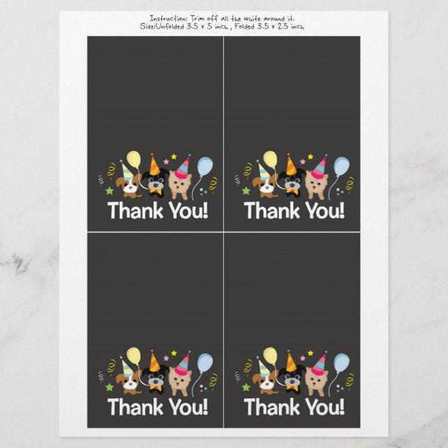 hund, barns födelsedag party tackkort reklamblad (Framsidan)