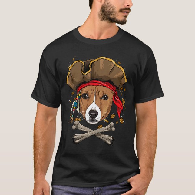 Hund Basenji African Basenji Hund Pirat Jolly Roge T Shirt (Framsida)