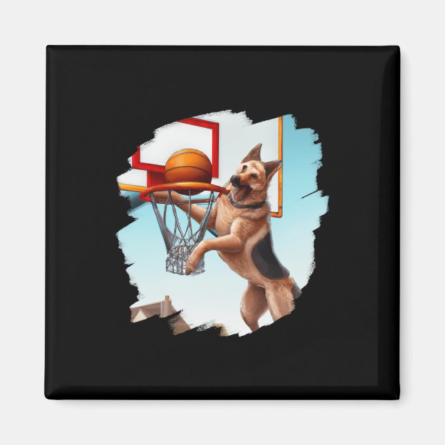 Hund Basketball Roligt  Basketb Magnet (Framsidan)