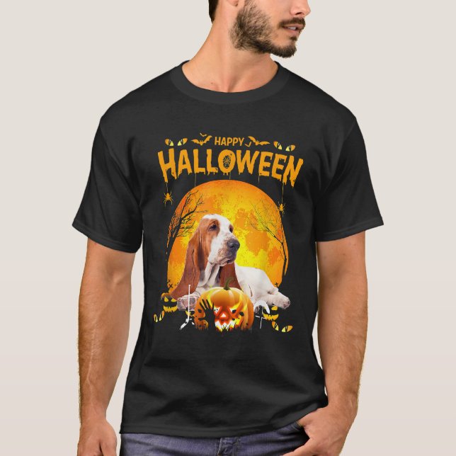 Hund Basset Hound Happy halloween Basset Hound Hun T Shirt (Framsida)