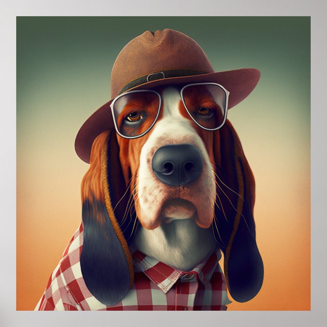 Hund Basset Hound Hipster Poster (Framsidan)
