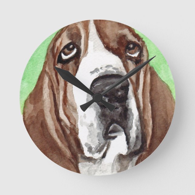 Hund Basset Hound Rund Klocka (Framsida)