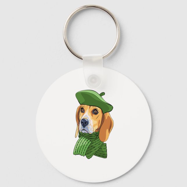 Hund Beagle i Fransk av grönt Nyckelring (Framsida)
