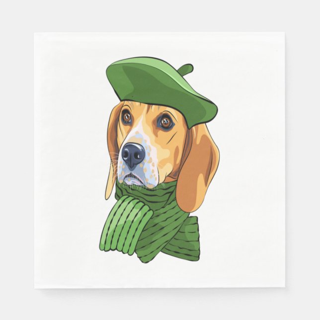Hund Beagle i Fransk av grönt Pappersservett (Framsidan)