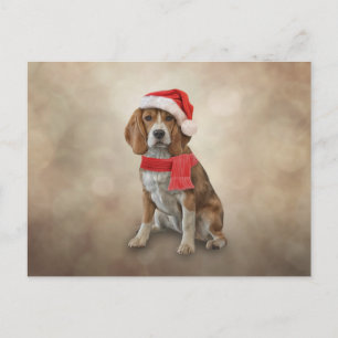 Hund Beagle i Jultomten rödhatt Vykort