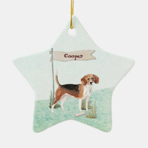 Hund Beagle Pet med eget namn Julgransprydnad Keramik