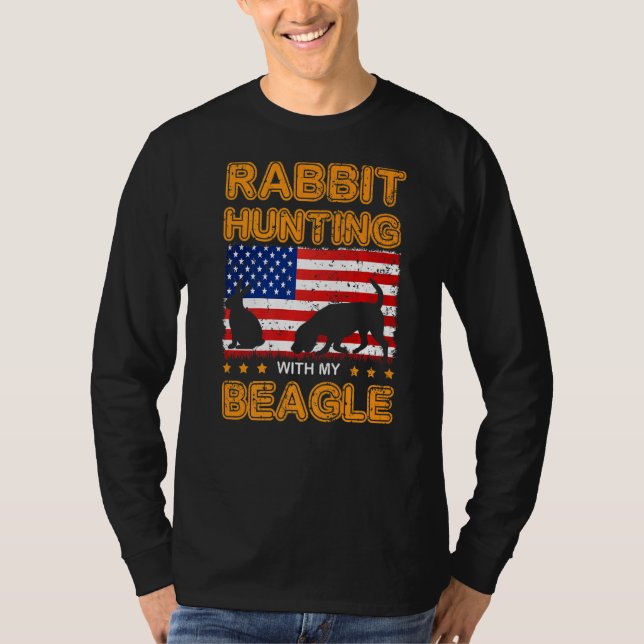 Hund Beagle Rabbit Hunting Beagle Hunter USA flagg T Shirt (Framsida)