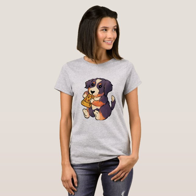 Hund Bernese Mountain med Pizza T Shirt (Hel framsida)