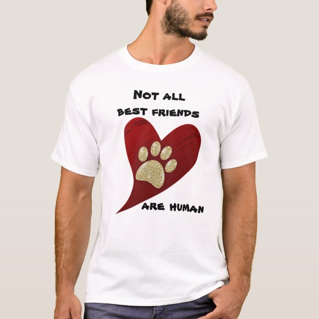 Hund Best Friend Red Heart Guld Paw Skriv ut Kärle T Shirt (Framsida)