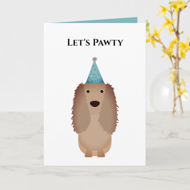 Hund Birthday Card, Låt oss Pawty Cocker Spain Kort (Gul blomma)
