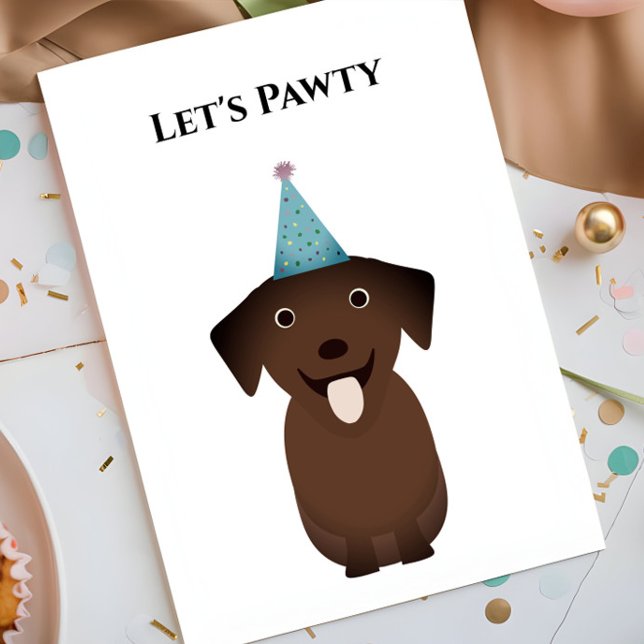 Hund Birthday Card, Låt oss Pawty Labrador Retriev Kort (Skapare uppladdad)