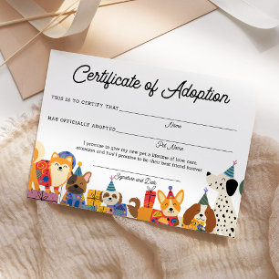 Hund Birthday: Lets Pawty Puppy Adoption Certifica