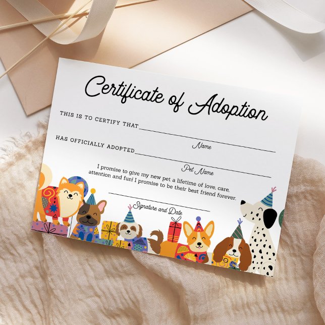 Hund Birthday: Lets Pawty Puppy Adoption Certifica (Skapare uppladdad)