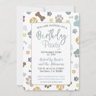 Hund Birthday Pawty Blue Party Inbjudningar