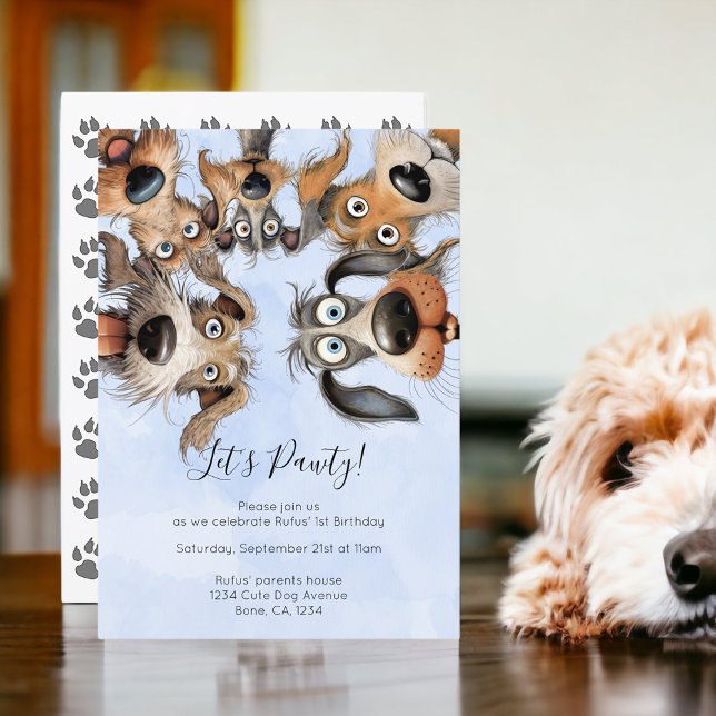 Hund Birthday Pawty Cute Personlig Inbjudningar (Dog Birthday Pawty Cute Personalized Invitations from Ricaso. Pet birthday party invite)