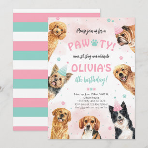 Hund Birthday Pawty Inbjudningar