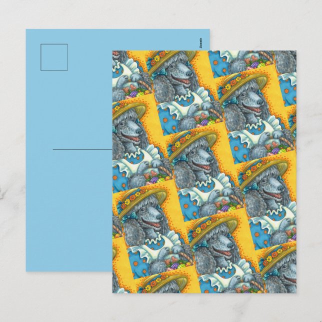 HUND BISCUUMENT OCH PÅSKÄGG BASKET, CUTE PUDEL HELG VYKORT (Fram/baksida)