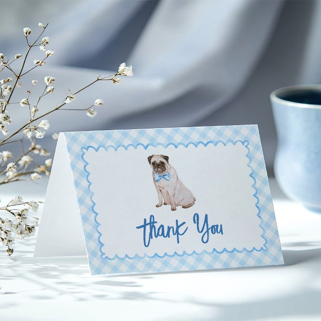 Hund Blå Gingham Bebis Shower Tack Kort (Skapare uppladdad)