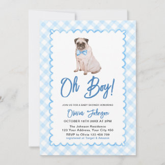 Hund Blå Gingham Oj Pojke Barnkalas Inbjudningar