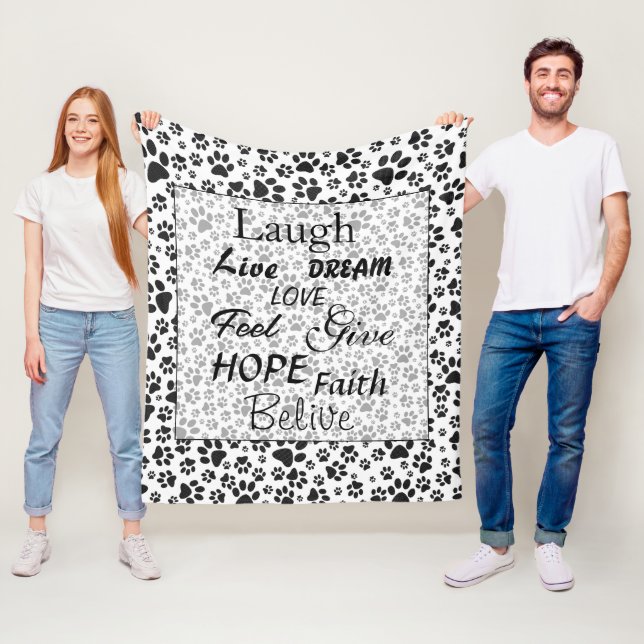 Hund Black and White Polka Dot Fleece Blanket (På plats)