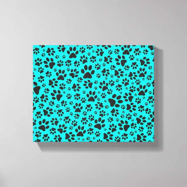 Hund Black and White Polka Dot på levande cyan Canvastryck (Framsida)