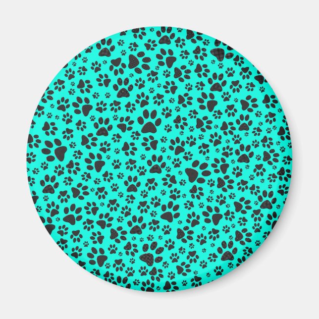 Hund Black and White Polka Dot på levande cyan Magnet (Framsidan)