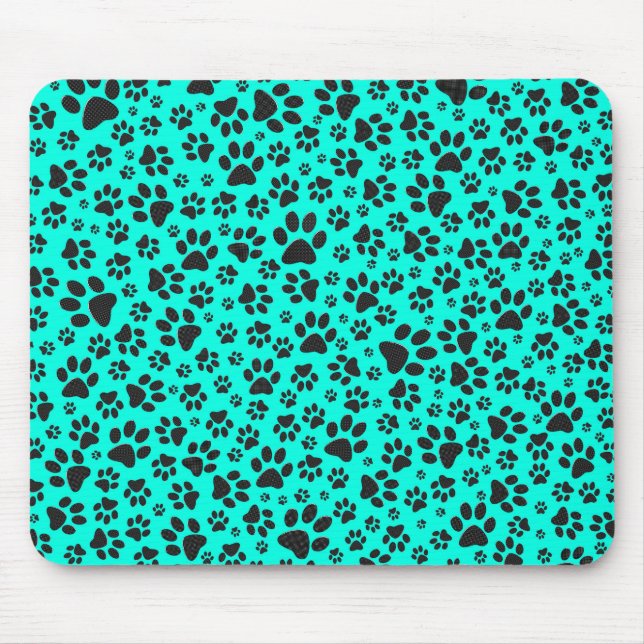Hund Black and White Polka Dot på levande cyan Musmatta (Framsidan)
