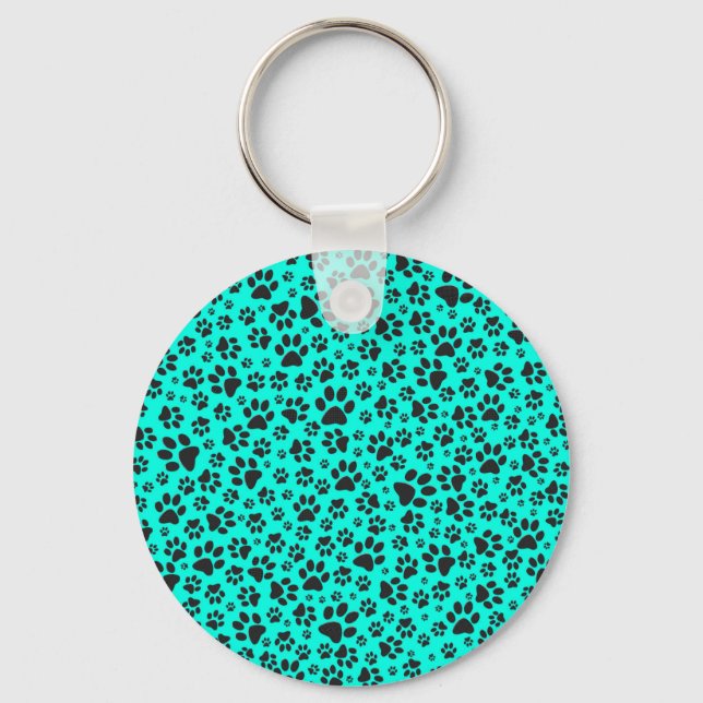 Hund Black and White Polka Dot på levande cyan Nyckelring (Framsida)