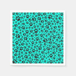 Hund Black and White Polka Dot på levande cyan Pappersservett