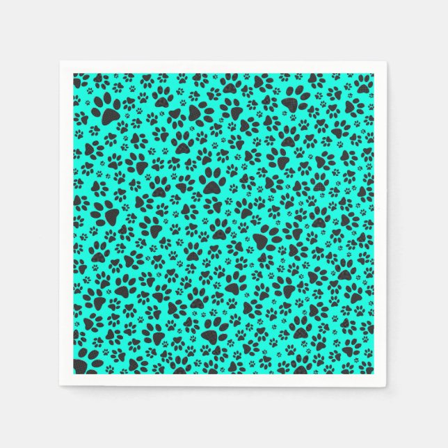 Hund Black and White Polka Dot på levande cyan Pappersservett (Framsidan)