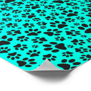 Hund Black and White Polka Dot på levande cyan Poster