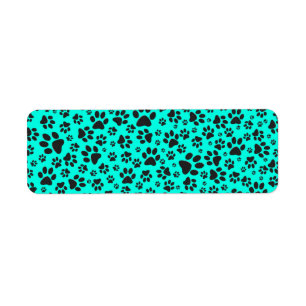 Hund Black and White Polka Dot på levande cyan Returadress Etikett