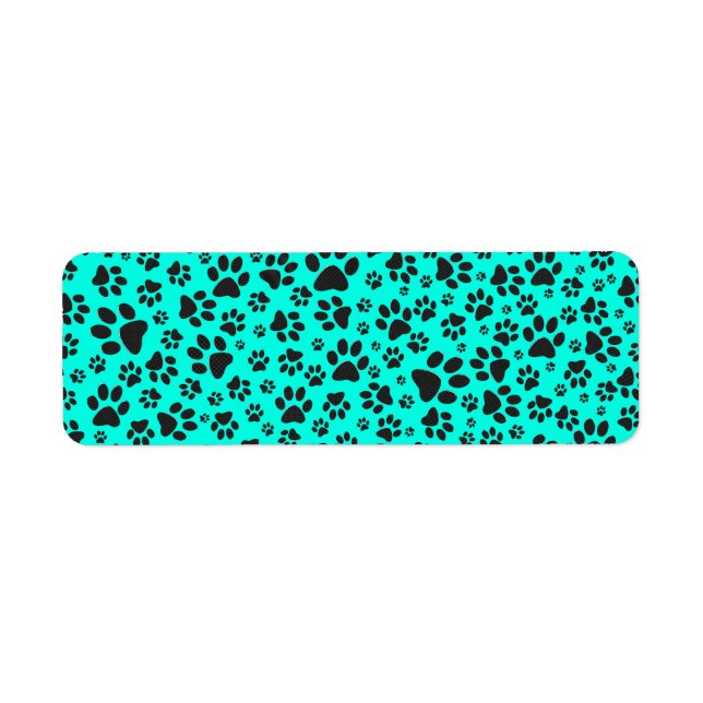 Hund Black and White Polka Dot på levande cyan Returadress Etikett (Framsidan)