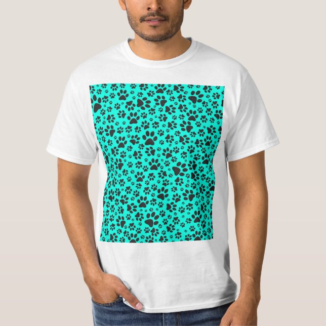 Hund Black and White Polka Dot på levande cyan T Shirt (Framsida)
