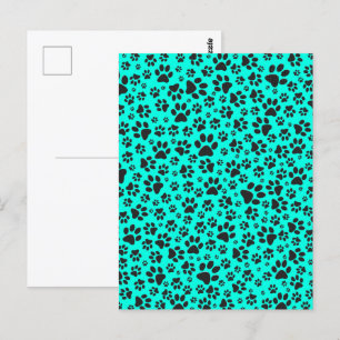 Hund Black and White Polka Dot på levande cyan Vykort
