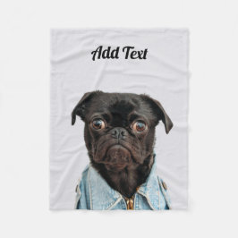 Hund Black Pug Lägg till text Fleecefilt