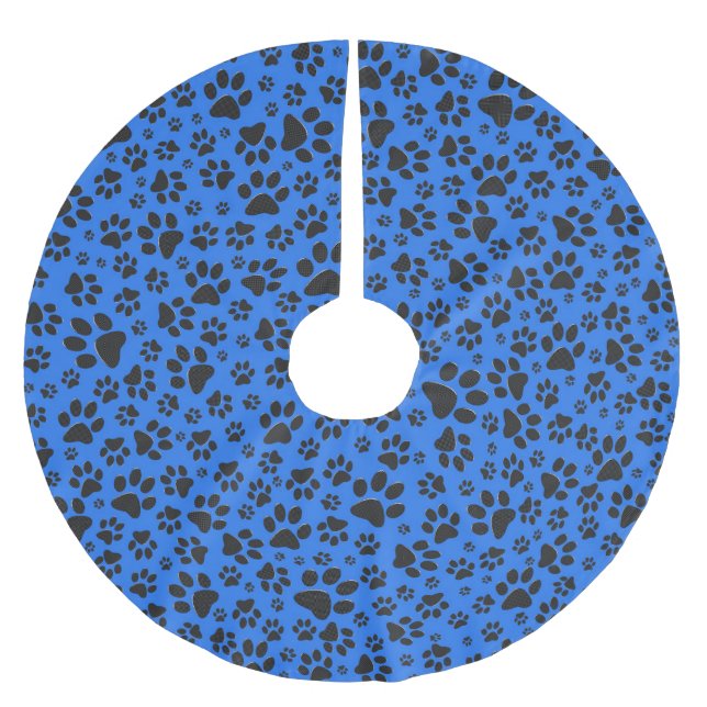 Hund Black & White Polka Dot på teknikblått Julgransmatta Borstad Polyester (Framsidan)