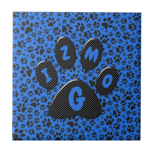 Hund Black & White Polka Dot på teknikblått Kakelplatta