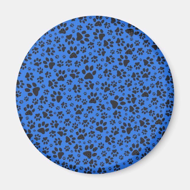 Hund Black & White Polka Dot på teknikblått Magnet (Framsidan)