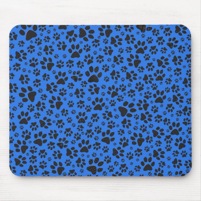 Hund Black & White Polka Dot på teknikblått Musmatta (Framsidan)