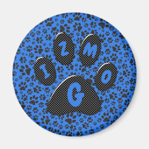 Hund Black & White Polka Dot på teknisk-blå magn Magnet