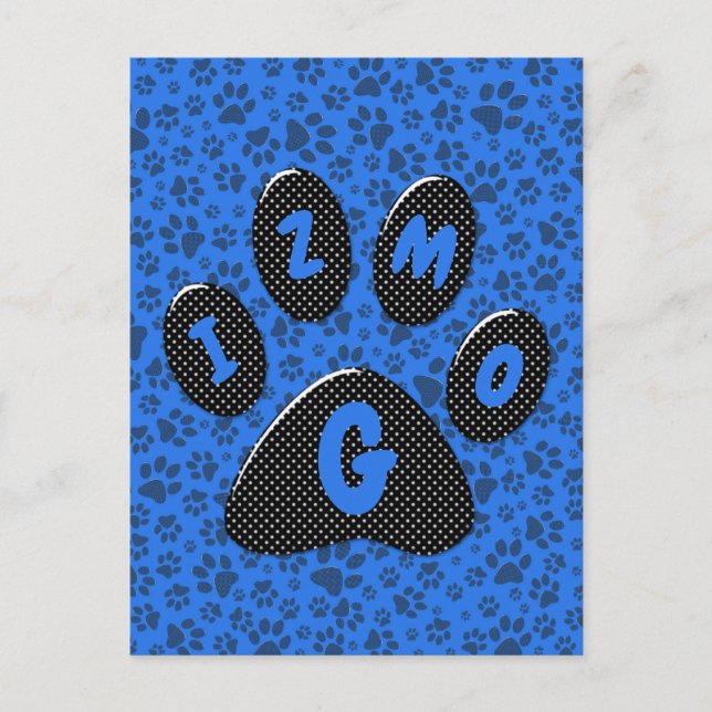 Hund Black & White Polka Dot på teknisk blå post Vykort (Framsida)