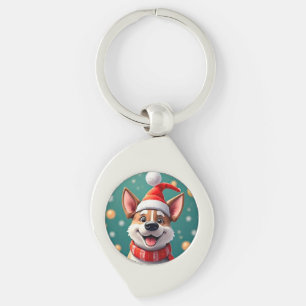 Hund bland festliga juldekorationer swirl silverfärgad nyckelring