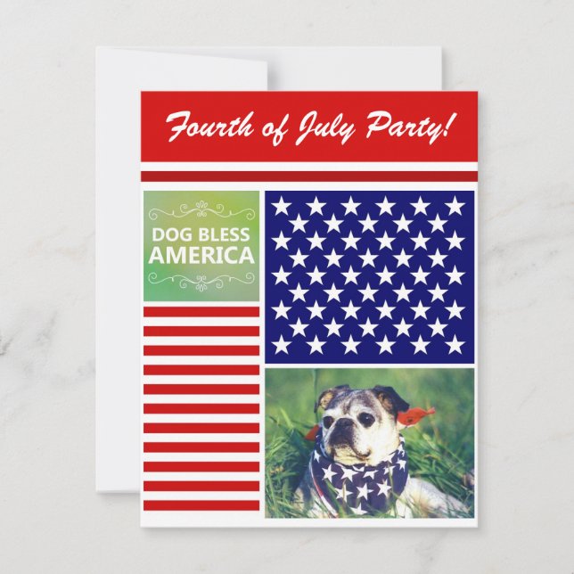 Hund Bless America Patriotic Inbjudningar (Framsida)