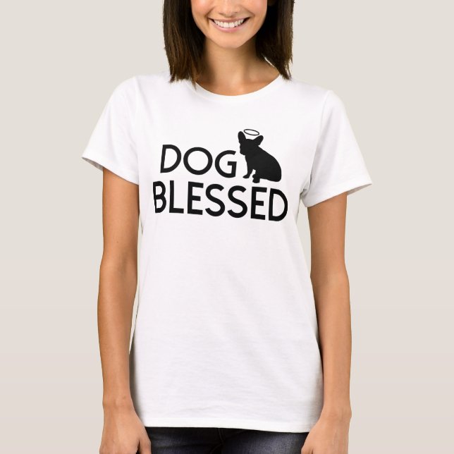 "Hund Blsed" Fransk Bulldog Angel Womens Tee (Framsida)