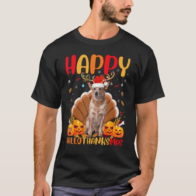 Hund Blue Heeler Hund Hellothanksmas T Shirt (Framsida)