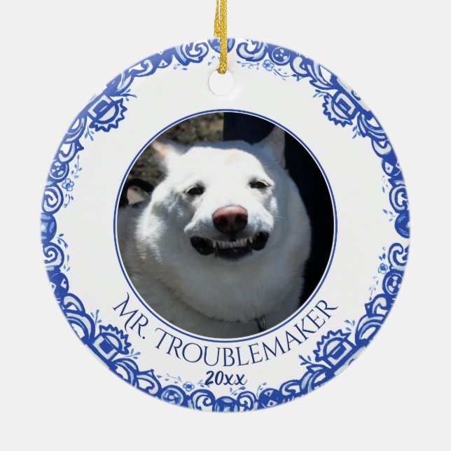 Hund Blue Willow Julgransprydnad Keramik (Baksidan)