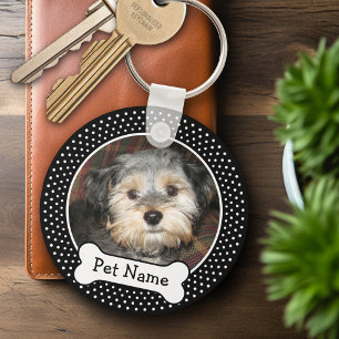 Hund Bone and Black Polka Dot Pet Photo Ram Nyckelring