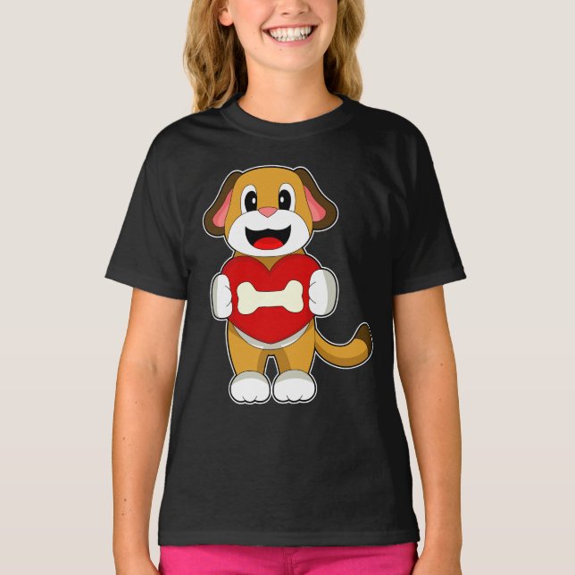 Hund Bone Heart T Shirt (Framsida)